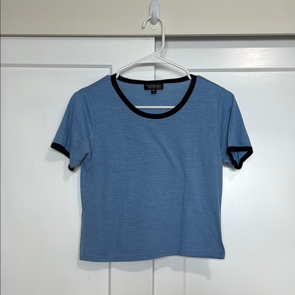 Topshop Blue Crop Fitted T-Shirt